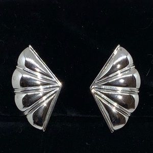 Vintage Monet Silver Fan Clip On Earrings